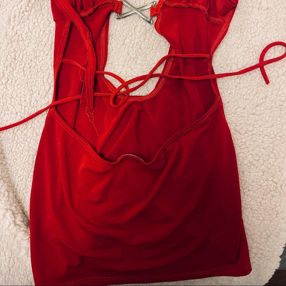 Neck tie halter top with open back, lingerie